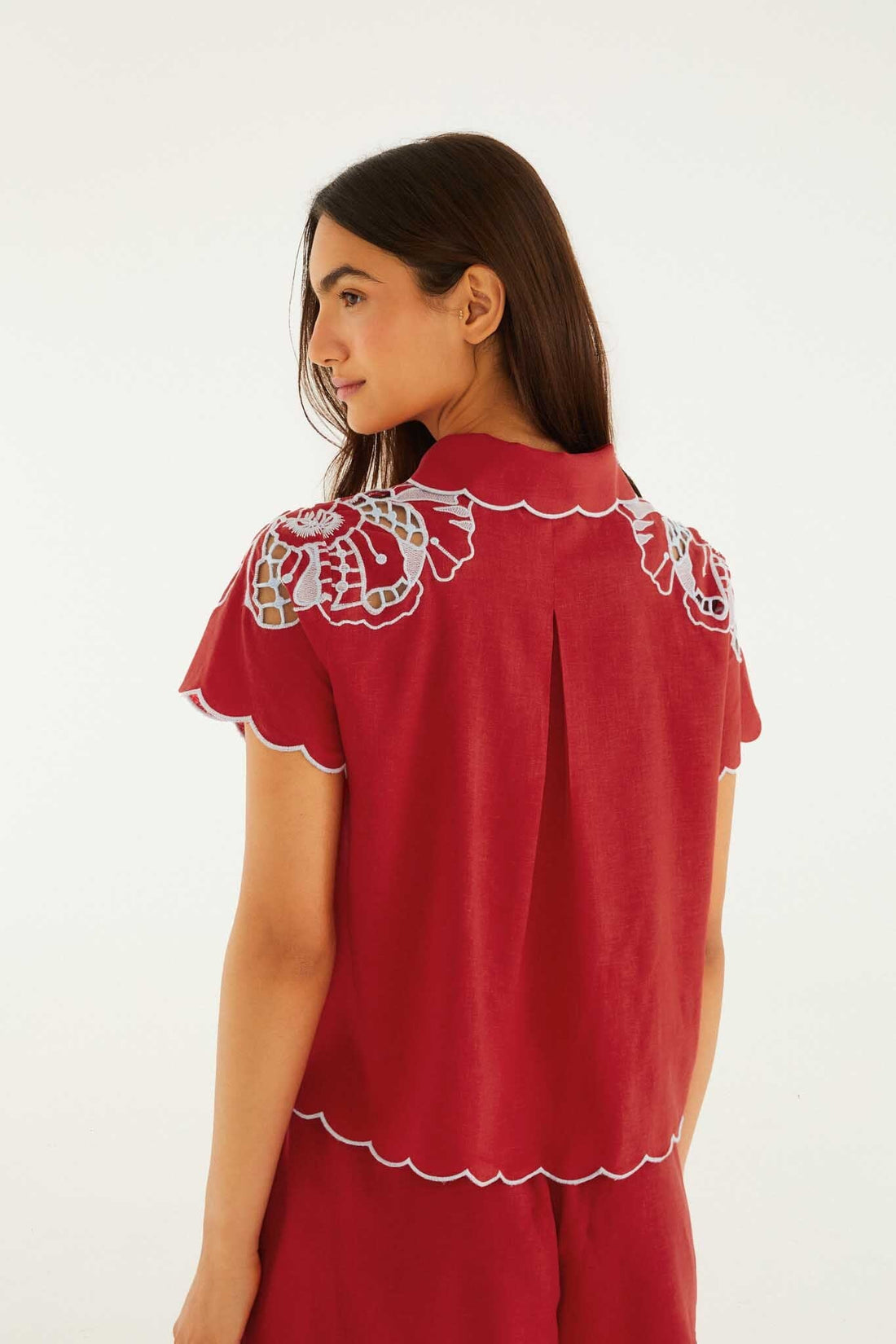 Farm Rio Blouse with Embroidery and Buttons
