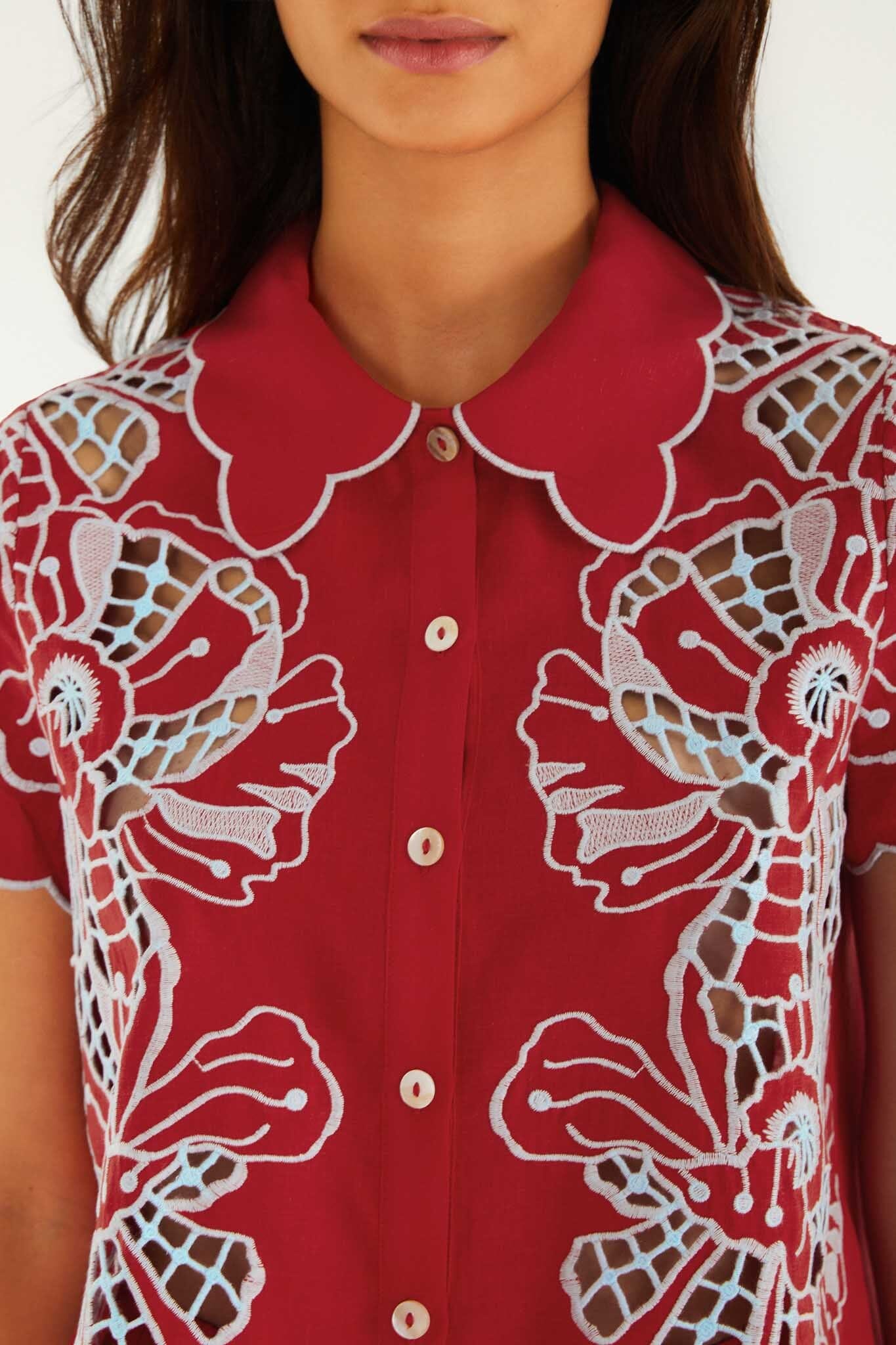 Farm Rio Blouse with Embroidery and Buttons