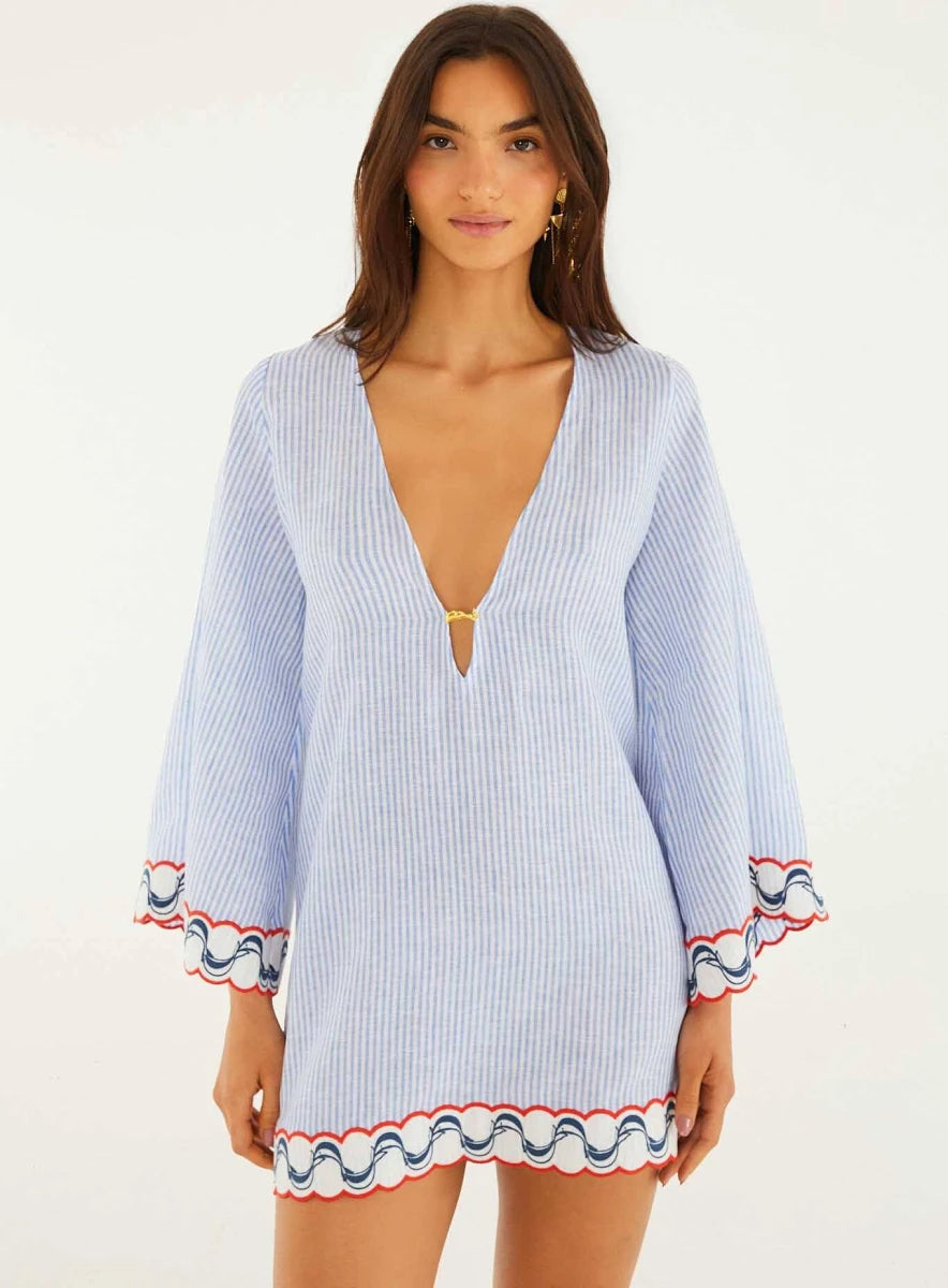Farm Rio Open Back Mini Dress with Embroidery Detail