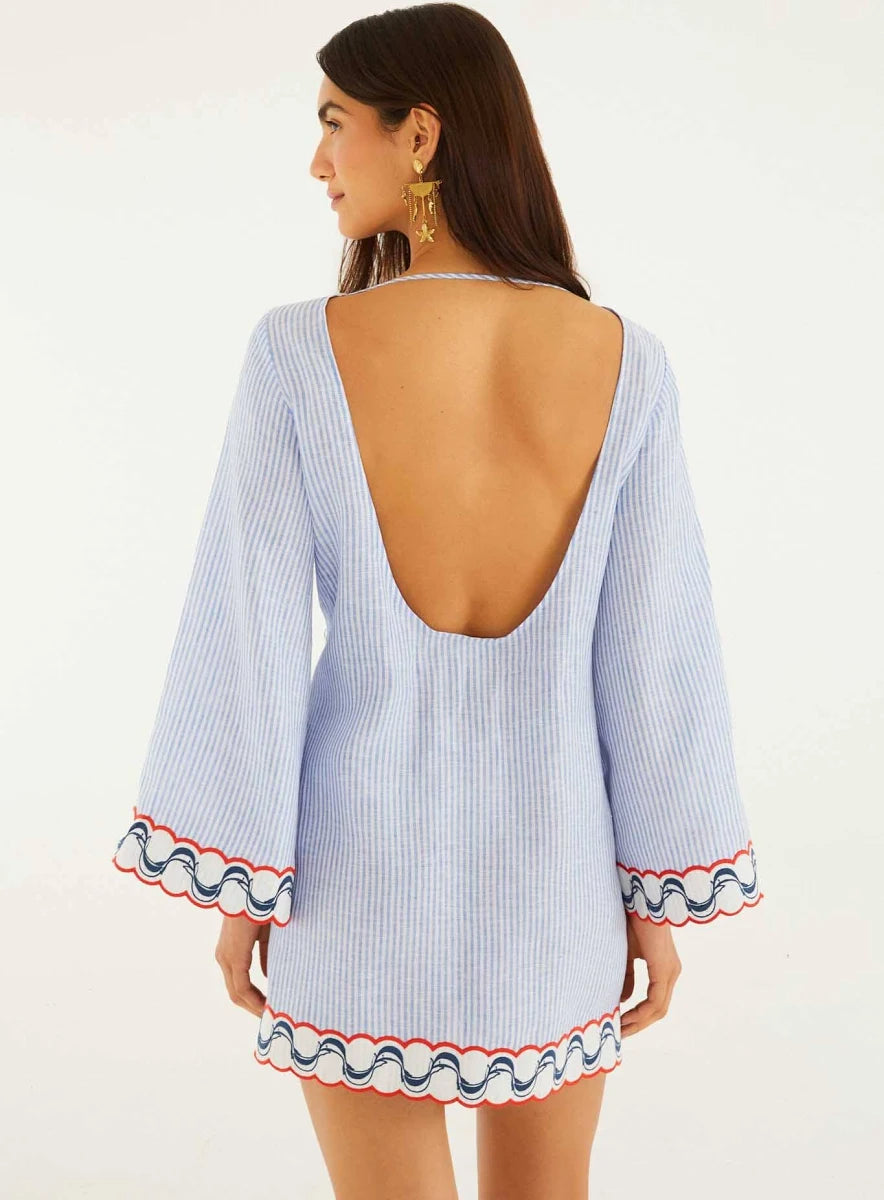 Farm Rio Open Back Mini Dress with Embroidery Detail